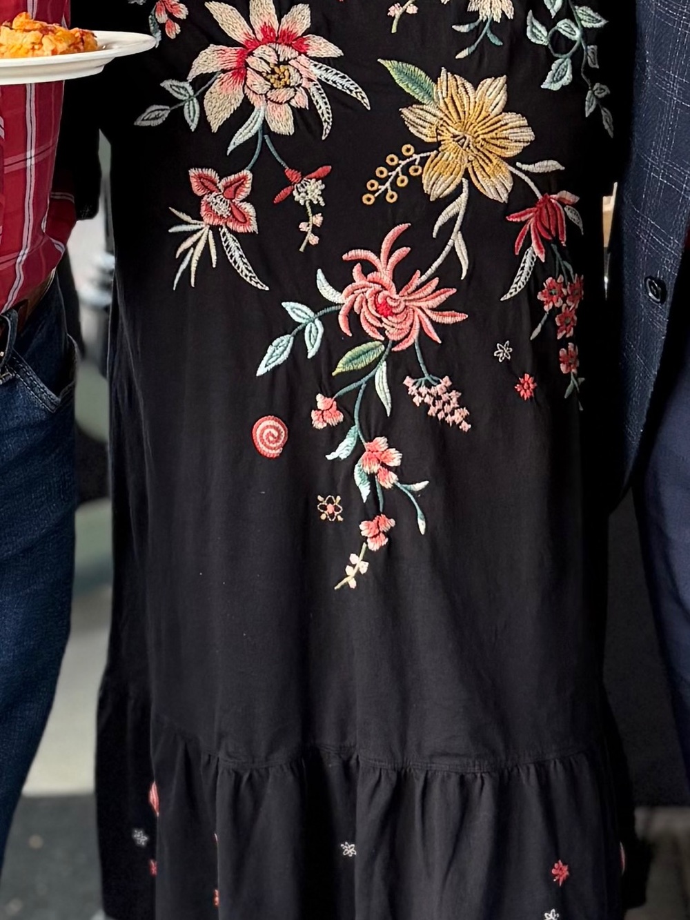 Johnny Was Black Floral Embroidered Mini Dress - Picture 4 of 5